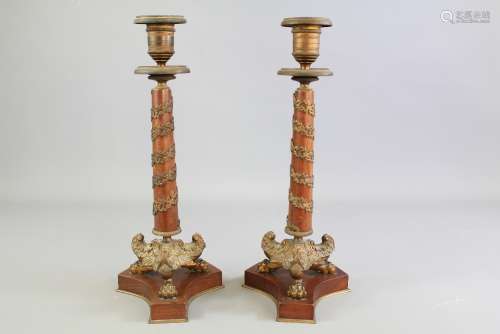 A Pair of French Walnut Candlesticks