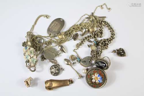 Miscellaneous Silver Jewellery, This lot includes a charm bracelet, earrings, enamel brooch, a pair of antique turquoise earrings, two St Christopher pendants and a pair of pearl earrings, approx 105 gms