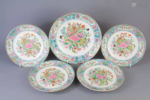 Five 19th Cantonese Tea Plates