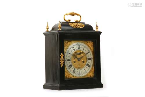 A QUEEN ANNE PERIOD EBONISED AND BRASS MOUNTED QUARTER REPEATING BRACKET / TABLE CLOCK SIGNED J.