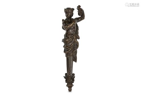A LATE 17TH / EARLY 18TH CENTURY ITALIAN BRONZE CARYATID FIGURE OF MERCURY wearing his winged hat