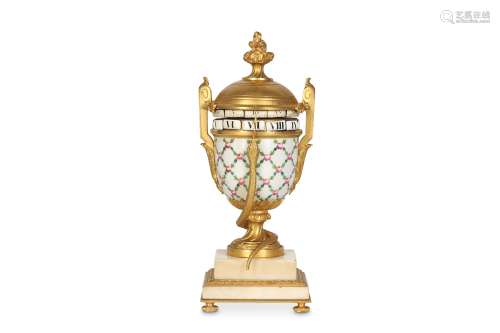 A LATE 19TH / EARLY 20TH CENTURY LOUIS XVI STYLE PORCELAIN AND ORMOLU CERCLE TOURNANT CLOCK modelled
