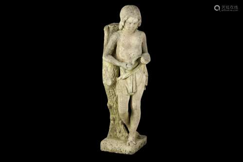 A 19TH CENTURY MARBLE STATUE OF A BOY HOLDING A SCROLL the nude standing figure holding a scroll