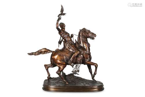PIERRE JULES MENE (FRENCH, 1810-1879):  A LARGE BRONZE FIGURE OF AN ARAB FALCONER 'FAUCONNIER