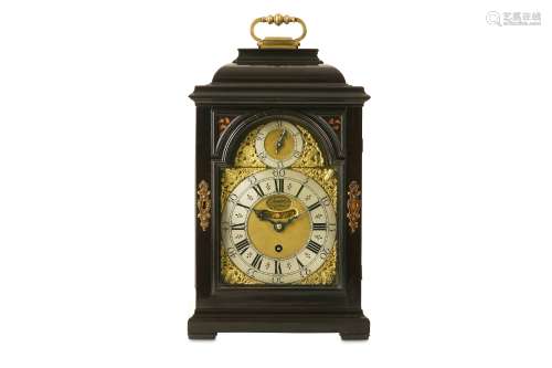 A FINE AND RARE EARLY 18TH CENTURY EBONY VENEERED QUARTER REPEATING TABLE / BRACKET CLOCK  BY DANIEL