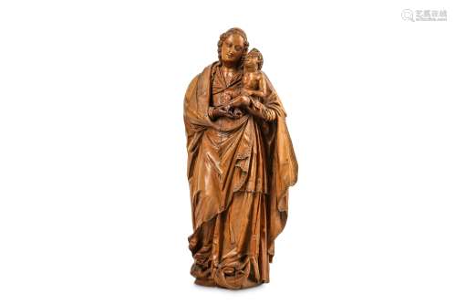 A FINE LATE 16TH CENTURY SOUTH GERMAN (POSSIBLY AUGSBURG) CARVED BOXWOOD GROUP OF THE MADONNA AND