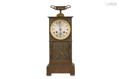 AN EARLY 19TH CENTURY FRENCH EMPIRE PERIOD PATINATED BRONZE MANTEL CLOCK SIGNED 'LEROY & FILS, HGERS