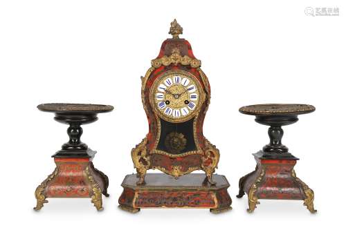 A THIRD QUARTER 19TH CENTURY FRENCH 'BOULLE' STYLE TORTOISESHELL AND GILT BRONZE MOUNTED CLOCK