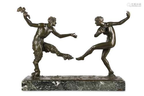 MAURICE GUIRAUD-RIVIÈRE (FRENCH, B.1881): A LARGE EARLY 20TH CENTURY BRONZE FIGURAL GROUP OF A