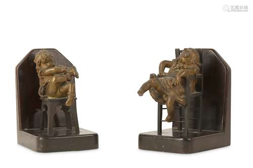 JUAN CLARA (SPANISH, 1875-1958): A PAIR OF EARLY 20TH CENTURY BRONZES OF CHILDREN MOUNTED AS