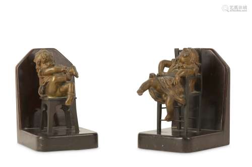 JUAN CLARA (SPANISH, 1875-1958): A PAIR OF EARLY 20TH CENTURY BRONZES OF CHILDREN MOUNTED AS
