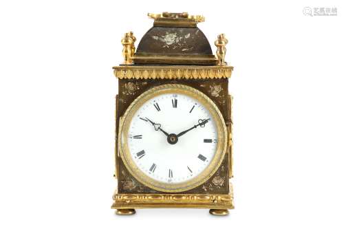 A 19TH CENTURY FRENCH PAINTED METAL, WOOD AND GILT BRONZE PENDULE D'OFFICIER CLOCK of rectangular
