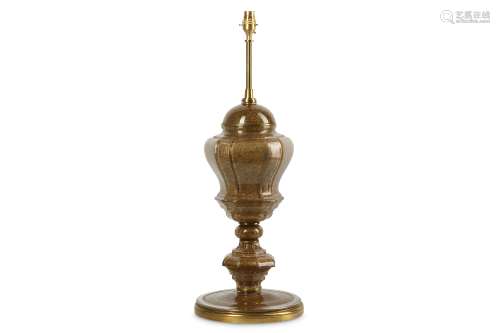 A 20TH CENTURY DECALCOMANIA LAMP BASE in the Baroque style, the faceted body with domed top