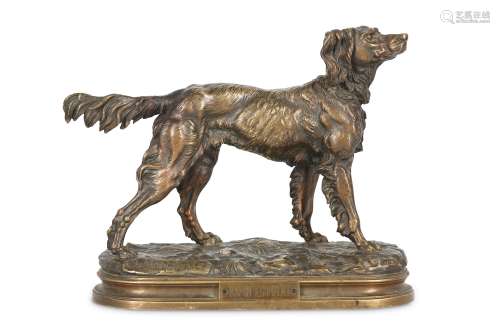 JULES MOIGNIEZ (FRENCH, 1835-1894): A BRONZE MODEL OF A HOUND DATED 1872 the spaniel type dog