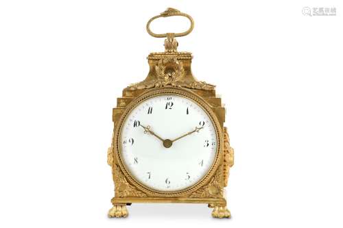A LATE 19TH CENTURY FRENCH GILT BRONZE PENDULE D'OFFICIER CLOCK the typical case surmounted by a