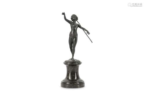 FRANZ IFFLAND (GERMAN, 1862-1935): A BRONZE FIGURE OF A NUDE GIRL  the figure dancing and holding