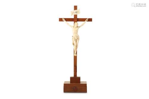 A 17TH CENTURY FLEMISH IVORY CORPUS CRUCIFIX the ivory Corpus Christi with eyes and mouth open,