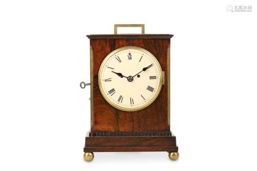 A REGENCY ROSEWOOD AND BRASS MOUNTED FUSEE MANTEL CLOCK SIGNED BENTLEY & BECK, CORNHILL LONDON the