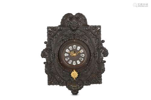 A LATE 19TH CENTURY FRENCH PATINATED BRASS REPOUSSE WALL CLOCK BY EUGENE FARCOT in the Renaissance