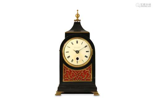 A LATE 18TH CENTURY EBONISED AND GILT BRASS MOUNTED FUSEE TABLE CLOCK OF SMALL SIZE SIGNED '