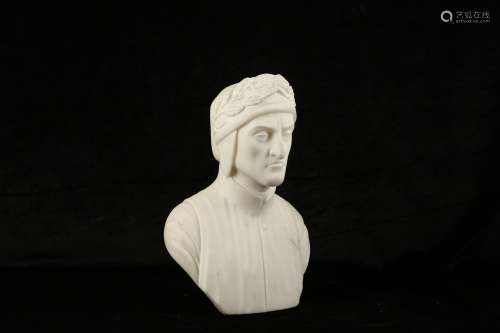 A 19TH CENTURY ITALIAN MARBLE BUST OF DANTE ALIGHIERI depicting facing front and wearing a laurel