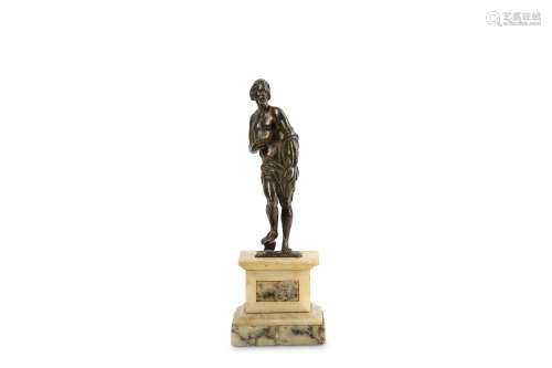 A 17TH CENTURY VENETIAN BRONZE STATUETTE OF JUPITER the bearded figure depicted nude except for a