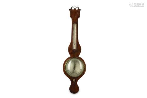 A 19TH CENTURY MAHOGANY WHEEL BAROMETER BY P. TARONI, JERSEY of typical form with a swan neck