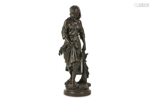 EUTROPE BOURET (FRENCH, 1833-1906): A LARGE BRONZE FIGURE OF A PEASANT GIRL  the young girl