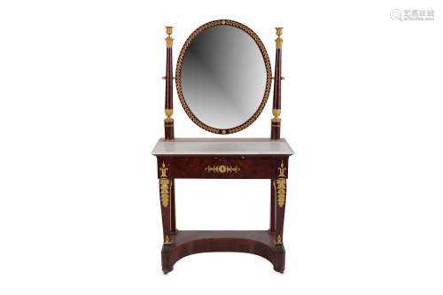 A FINE EARLY 19TH CENTURY FRENCH EMPIRE PERIOD MAHOGANY, MARBLE AND GILT BRONZE MOUNTED DRESSING