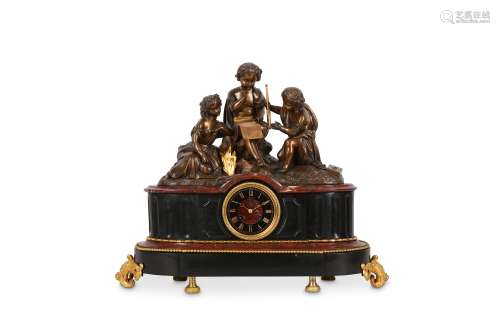 A THIRD QUARTER 19TH CENTURY FRENCH NAPOLEON III PERIOD MARBLE AND BRONZE FIGURAL CLOCK SIGNED '