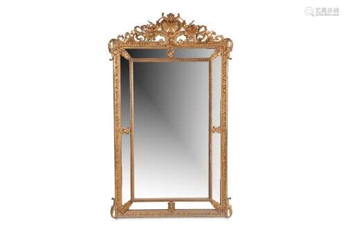 A FINE NAPOLEON III PERIOD GILTWOOD AND GESSO MARGINAL WALL MIRROR IN THE LOUIS XV STYLE of