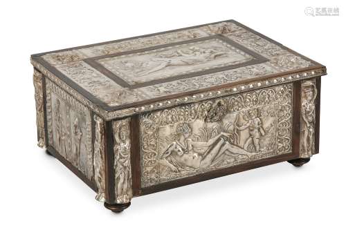 A COLLECTION OF REPOUSSE SILVER RELIEFS, POSSIBLY 16TH CENTURY, LATER MOUNTED ON A 19TH CENTURY