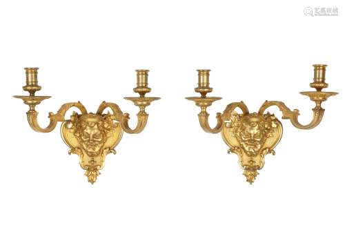 A FINE PAIR OF LATE 19TH CENTURY FRENCH GILT BRONZE WALL LIGHTS in the Louis XVI style, the