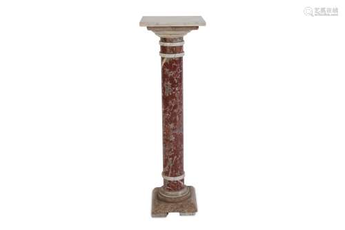A LATE 19TH CENTURY FRENCH COLOURED MARBLE PEDESTAL the main cylindrical column shaft of Rouge