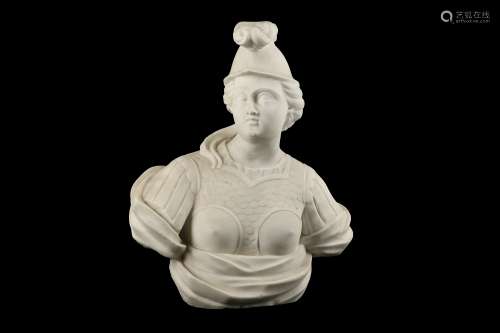 AN 18TH CENTURY ITALIAN CARRARA MARBLE BUST OF MINERVA depicting all' antica, wearing a plumed