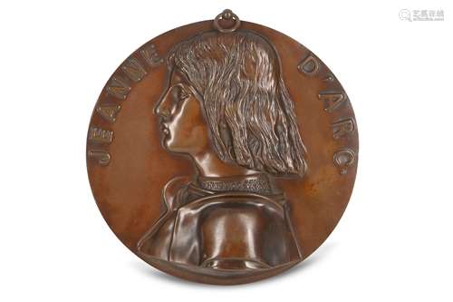 HENRI CHAPU (FRENCH, 1833-1891): A BRONZE RELIEF DEPICTING JOAN OF ARC CAST BY F. BARBEDIENNE of