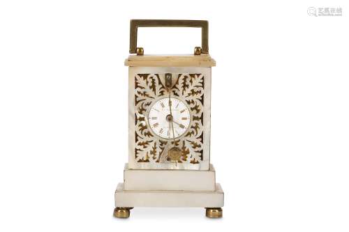 A 19TH CENTURY VIENNESE MOTHER OF PEARL AND GILT BRASS MOUNTED ZAPPLER TYPE CLOCK SIGNED 'F.