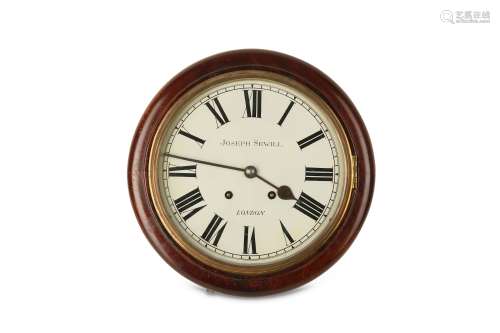 A MID 19TH CENTURY MAHOGANY WALL CLOCK SIGNED 'JOSEPH SEWILL' WITH LATER MOVEMENT  the typical