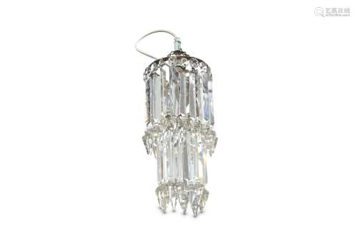 A SMALL LATE 19TH CENTURY TWO TIER CRYSTAL GLASS CHANDELIER hung with two tiers of arrow-head