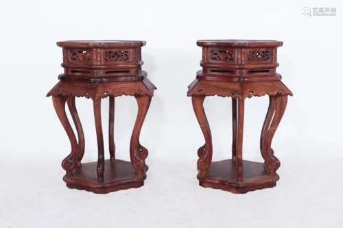 PAIR HUALI WOOD CARVED CHAIRS
