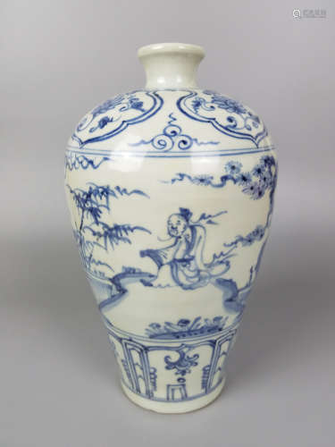 A BLUE AND WHITE FIGURE PATTERN MEI VASE