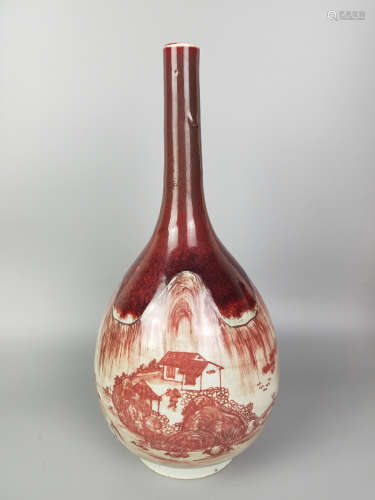 AN UNDERGLAZE RED LONG NECK VASE