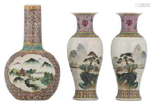 A Chinese famille rose floral decorated bottle vase,