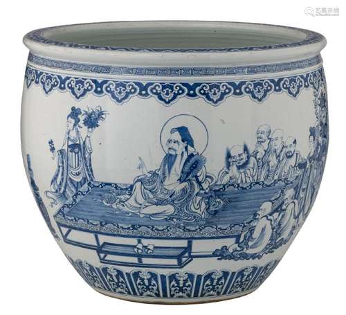 A large Chinese blue and white jardiniere, overall