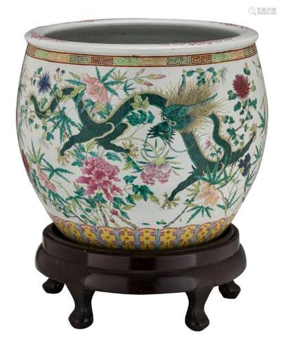 A fine Chinese famille rose fish bowl, decorated with