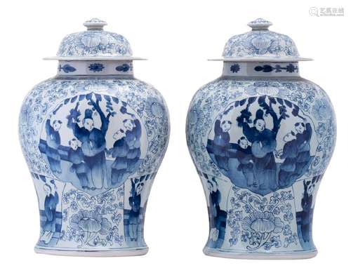 A pair of Chinese blue and white floral decorated vases