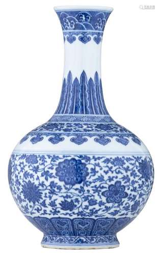 A Chinese blue and white bottle vase, decorated with