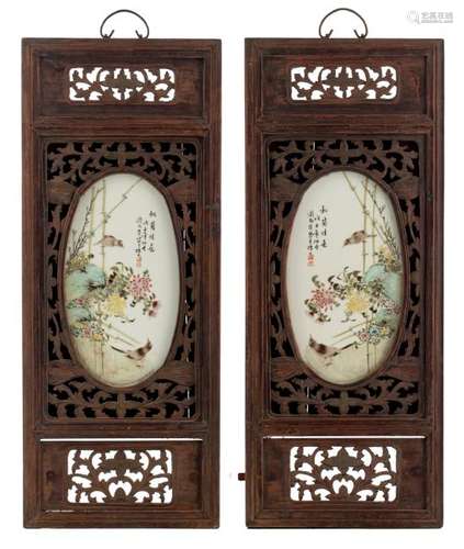 A Chinese famille rose plaque, depicting birds and