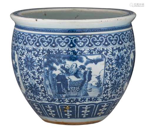 A Chinese blue and white jardiniere, decorated with