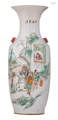 A Chinese famille rose vase, decorated with scenes of